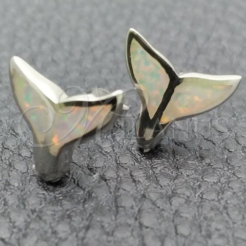 Sterling Silver Stud Earring, Fish Design, with White Opal, Polished, Silver Finish, 02.391.0011.1