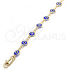 Oro Laminado Fancy Anklet, Gold Filled Style Greek Key Design, Blue Resin Finish, Golden Finish, 5.039.005.1.10