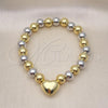 Oro Laminado Fancy Bracelet, Gold Filled Style Heart and Ball Design, Polished, Two Tone, 03.341.2282.1.07