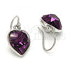 Rhodium Plated Dangle Earring, Heart Design, with Amethyst Swarovski Crystals, Polished, Rhodium Finish, 02.239.0003.7