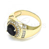 Oro Laminado Mens Ring, Gold Filled Style with Black Cubic Zirconia and White Micro Pave, Polished, Golden Finish, 01.266.0047.2.10
