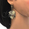 Oro Laminado Long Earring, Gold Filled Style Star Design, with White Crystal, Polished, Golden Finish, 02.270.0044