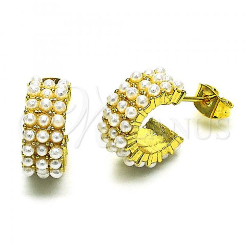 Oro Laminado Stud Earring, Gold Filled Style with Ivory Pearl, Polished, Golden Finish, 02.379.0031