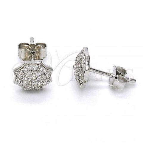 Sterling Silver Stud Earring, Umbrella Design, with White Micro Pave, Polished, Rhodium Finish, 02.174.0069