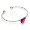 Rhodium Plated Individual Bangle, Heart Design, with Rose Swarovski Crystals, Polished, Rhodium Finish, 07.239.0013.5 (02 MM Thickness, One size fits all)