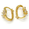 Oro Laminado Small Hoop, Gold Filled Style Leaf Design, with White Cubic Zirconia, Polished, Golden Finish, 02.196.0080.15