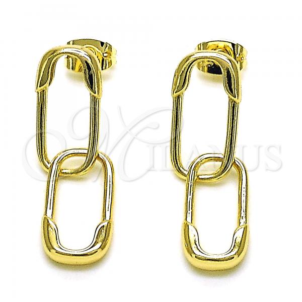 Oro Laminado Long Earring, Gold Filled Style Paperclip Design, Polished, Golden Finish, 02.213.0470