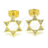 Oro Laminado Stud Earring, Gold Filled Style Star of David Design, with White Cubic Zirconia, Polished, Golden Finish, 02.156.0392