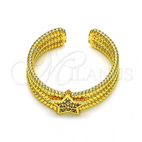 Oro Laminado Multi Stone Ring, Gold Filled Style Star Design, with White Micro Pave, Polished, Golden Finish, 01.310.0019