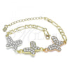 Oro Laminado Fancy Bracelet, Gold Filled Style Butterfly Design, with White Crystal, Polished, Tricolor, 03.380.0127.07