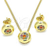 Oro Laminado Earring and Pendant Adult Set, Gold Filled Style with Multicolor Micro Pave, Polished, Golden Finish, 10.156.0276.3