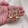 Oro Laminado Long Earring, Gold Filled Style Chunky Design, Polished, Golden Finish, 02.195.0213