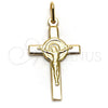 Oro Laminado Religious Pendant, Gold Filled Style Cross and Jesus Design, Polished, Golden Finish, 05.09.0091