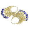 Oro Laminado Long Earring, Gold Filled Style Elephant and Evil Eye Design, Blue Resin Finish, Golden Finish, 02.380.0057.2