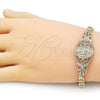 Oro Laminado Fancy Bracelet, Gold Filled Style Guadalupe and Cross Design, with Multicolor Cubic Zirconia, Polished, Golden Finish, 03.283.0405.1.07