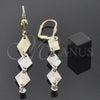 Oro Laminado Long Earring, Gold Filled Style with White Cubic Zirconia, Diamond Cutting Finish, Tricolor, 5.083.002