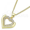 Oro Laminado Pendant Necklace, Gold Filled Style Heart Design, with White Micro Pave, Polished, Golden Finish, 04.156.0371.20