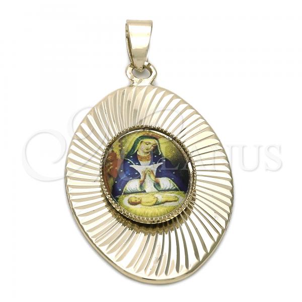 Oro Laminado Religious Pendant, Gold Filled Style Altagracia Design, Diamond Cutting Finish, Golden Finish, 5.197.010