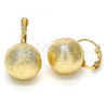Oro Laminado Leverback Earring, Gold Filled Style Ball Design, Brushed Finish, Golden Finish, 02.63.2369