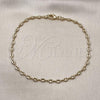 Oro Laminado Fancy Anklet, Gold Filled Style Puff Mariner Design, Polished, Golden Finish, 04.326.0005.10