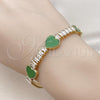 Oro Laminado Fancy Bracelet, Gold Filled Style Heart and Baguette Design, with Light Green Mother of Pearl and White Cubic Zirconia, Polished, Golden Finish, 03.283.0423.07