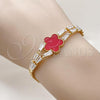 Oro Laminado Fancy Bracelet, Gold Filled Style Flower and Baguette Design, with Garnet Mother of Pearl and White Cubic Zirconia, Polished, Golden Finish, 03.283.0437.1.07