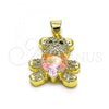 Oro Laminado Fancy Pendant, Gold Filled Style Teddy Bear and Heart Design, with Pink Cubic Zirconia and White Micro Pave, Polished, Golden Finish, 05.381.0001.5