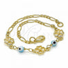 Oro Laminado Fancy Bracelet, Gold Filled Style Evil Eye and Heart Design, Blue Polished, Golden Finish, 03.09.0066.07
