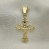 Oro Laminado Religious Pendant, Gold Filled Style Crucifix Design, Polished, Golden Finish, 05.213.0088