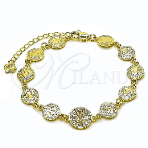 Oro Laminado Fancy Bracelet, Gold Filled Style San Benito Design, with White Cubic Zirconia, Polished, Golden Finish, 03.253.0117.07