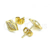 Oro Laminado Stud Earring, Gold Filled Style Lips Design, with White Micro Pave, Polished, Golden Finish, 02.344.0105