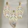Oro Laminado Earring and Pendant Adult Set, Gold Filled Style Leaf Design, Tricolor, 5.046.003