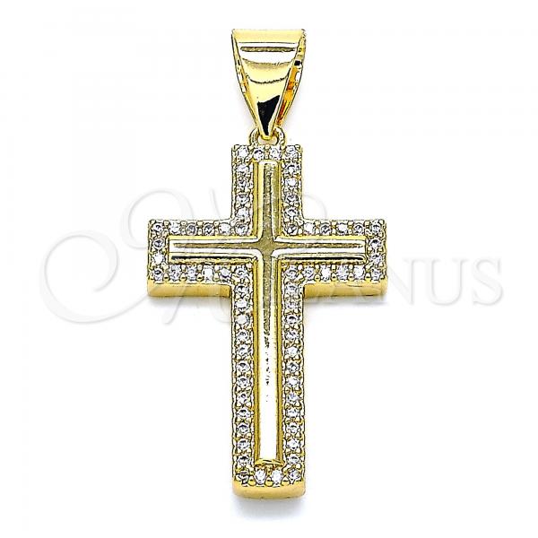 Oro Laminado Fancy Pendant, Gold Filled Style Cross Design, with White Micro Pave, Polished, Golden Finish, 05.342.0009