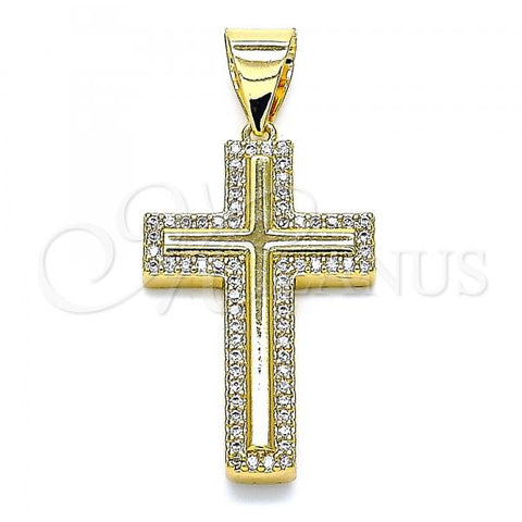Oro Laminado Fancy Pendant, Gold Filled Style Cross Design, with White Micro Pave, Polished, Golden Finish, 05.342.0009