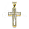 Oro Laminado Fancy Pendant, Gold Filled Style Cross Design, with White Micro Pave, Polished, Golden Finish, 05.342.0009