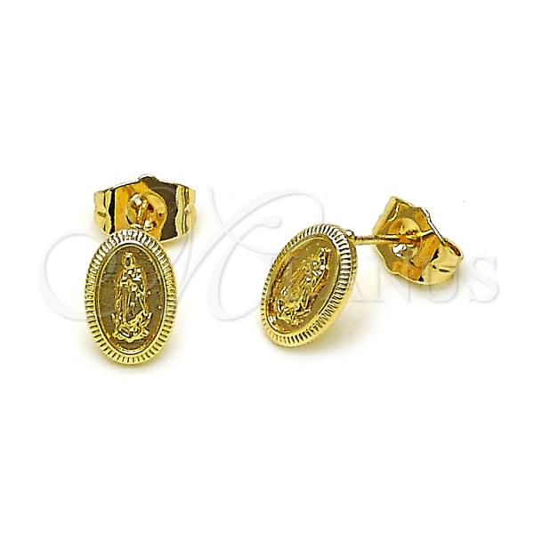 Oro Laminado Stud Earring, Gold Filled Style Guadalupe Design, Polished, Golden Finish, 02.60.0169