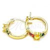 Oro Laminado Small Hoop, Gold Filled Style with Multicolor Cubic Zirconia, Polished, Golden Finish, 02.210.0303.4.15