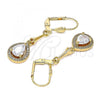 Oro Laminado Long Earring, Gold Filled Style Teardrop Design, with White Cubic Zirconia, Polished, Golden Finish, 02.387.0044.2