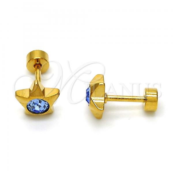 Stainless Steel Stud Earring, Star Design, with Blue Topaz Crystal, Polished, Golden Finish, 02.271.0016.2