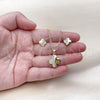 Oro Laminado Earring and Pendant Adult Set, Gold Filled Style Four-leaf Clover Design, with White Micro Pave, Polished, Golden Finish, 10.156.0518