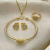 Oro Laminado Earring and Pendant Children Set, Gold Filled Style Heart Design, with White Micro Pave, Polished, Golden Finish, 06.210.0022