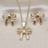 Oro Laminado Earring and Pendant Adult Set, Gold Filled Style Bow Design, Polished, Golden Finish, 10.163.0037