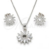 Sterling Silver Earring and Pendant Adult Set, Flower Design, with White Cubic Zirconia and White Crystal, Polished, Rhodium Finish, 10.174.0274