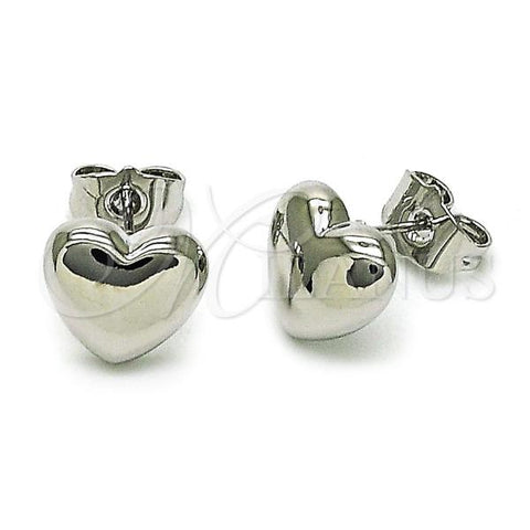 Rhodium Plated Stud Earring, Heart Design, Polished, Rhodium Finish, 02.156.0683.1