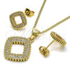 Oro Laminado Earring and Pendant Adult Set, Gold Filled Style with White Micro Pave, Polished, Golden Finish, 10.342.0103