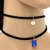 Oro Laminado Fancy Necklace, Gold Filled Style Choker and Ball Design, with Dark Tanzanite Cubic Zirconia and Ivory Pearl, Polished, Golden Finish, 04.215.0020.1.13