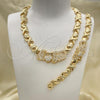 Oro Laminado Necklace and Bracelet, Gold Filled Style Hugs and Kisses Design, with White Cubic Zirconia, Golden Finish, 10.180.0004