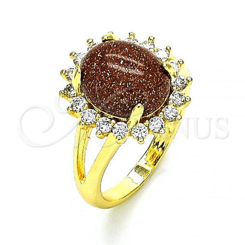 Oro Laminado Multi Stone Ring, Gold Filled Style with Brown  and White Micro Pave, Polished, Golden Finish, 01.284.0068.07