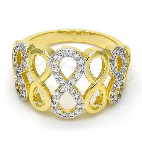 Oro Laminado Multi Stone Ring, Gold Filled Style Infinite Design, with White Micro Pave, Polished, Two Tone, 01.99.0033.08 (Size 8)