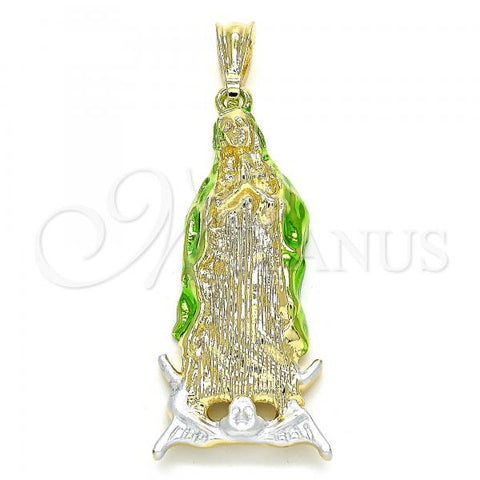 Oro Laminado Religious Pendant, Gold Filled Style Guadalupe Design, Polished, Tricolor, 05.351.0136.1